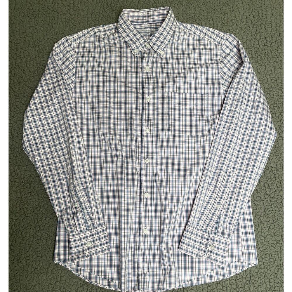 J.Crew Shirt Mens Size Medium Blue Pink Mercantile Flex Plaid Button Down Collar